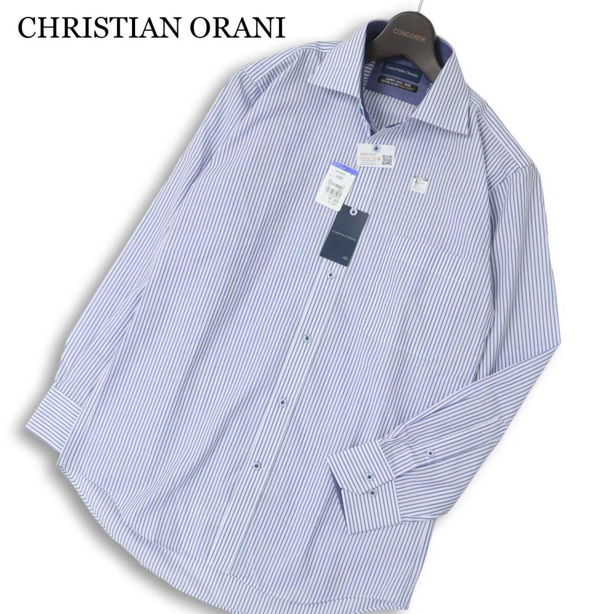 【新品 未使用】 CHRISTIAN ORANI クリスチャンオラーニ 通年★ 長袖 ストライプ シャツ ワイシャツ Sz.M-80 メンズ