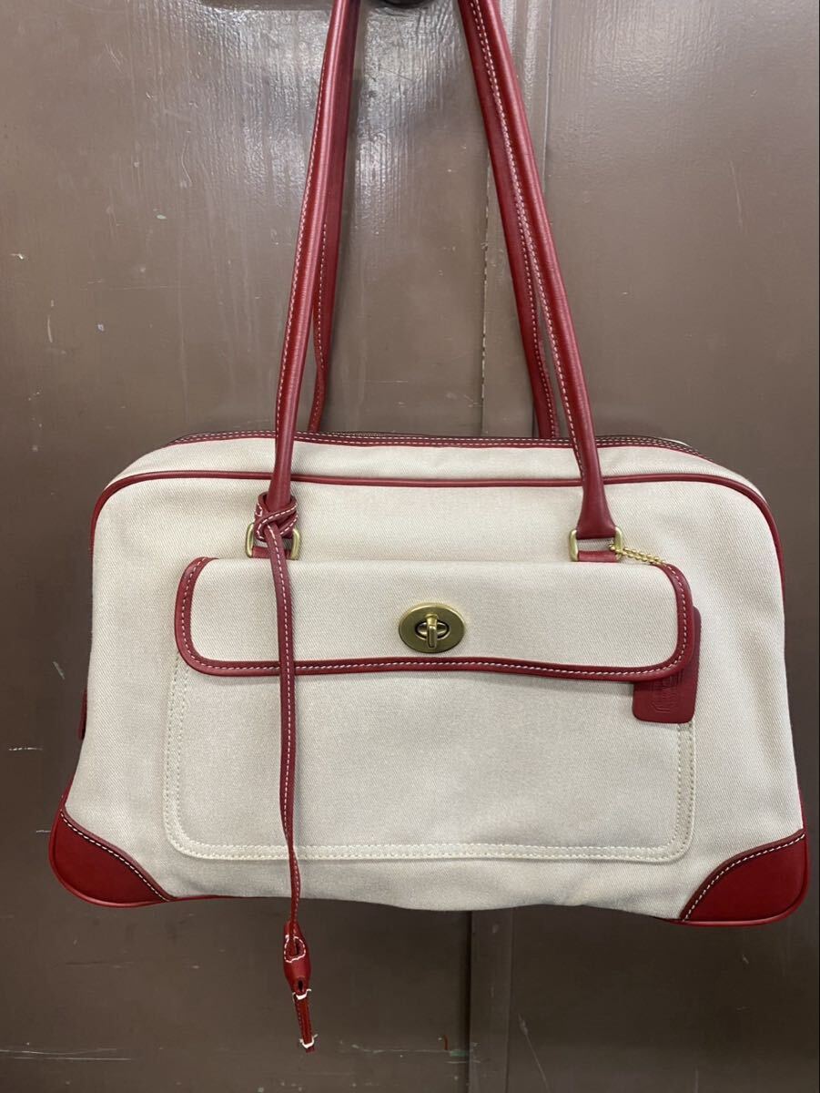 美品 COACH コーチ ハンドバッグ トートバッグ 肩掛け ボストンバッグ 赤 レディース im031218