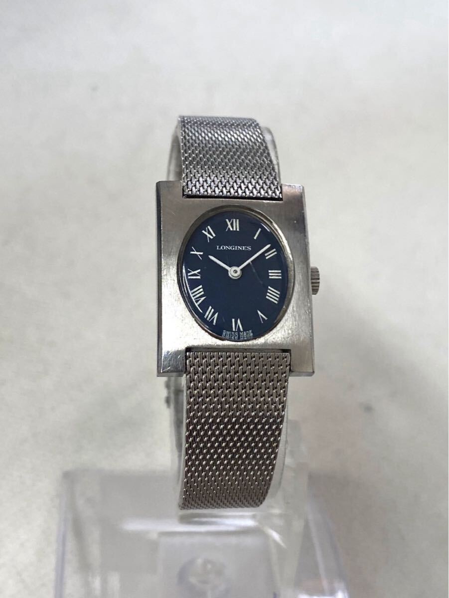 ロンジン LONGINES 手巻き 腕時計 レディース 青文字盤 スクエアフェイス 稼働 ki032504