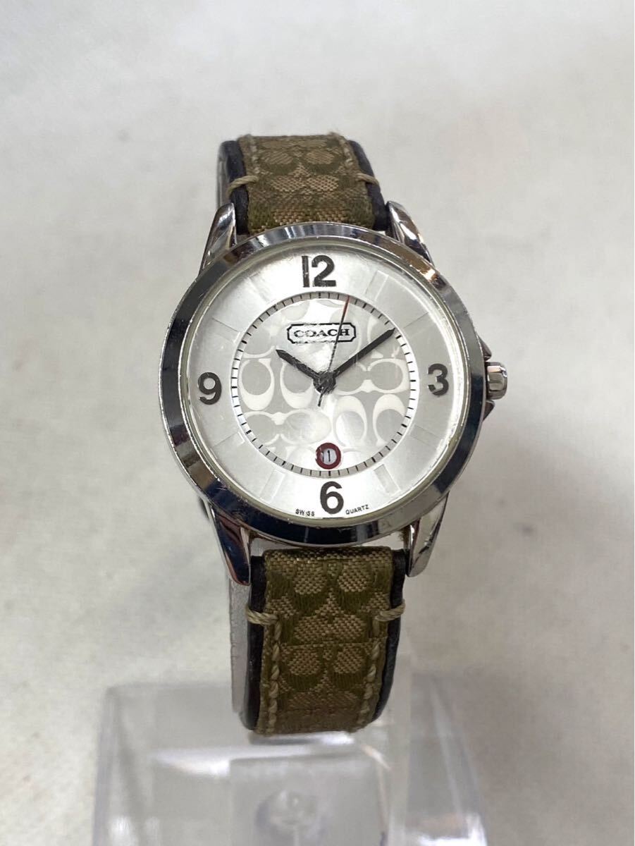 COACH コーチ 0290.1 ミニシグネチャー 腕時計 シルバー文字盤 デイト レディース クォーツ 未稼働 ki032601