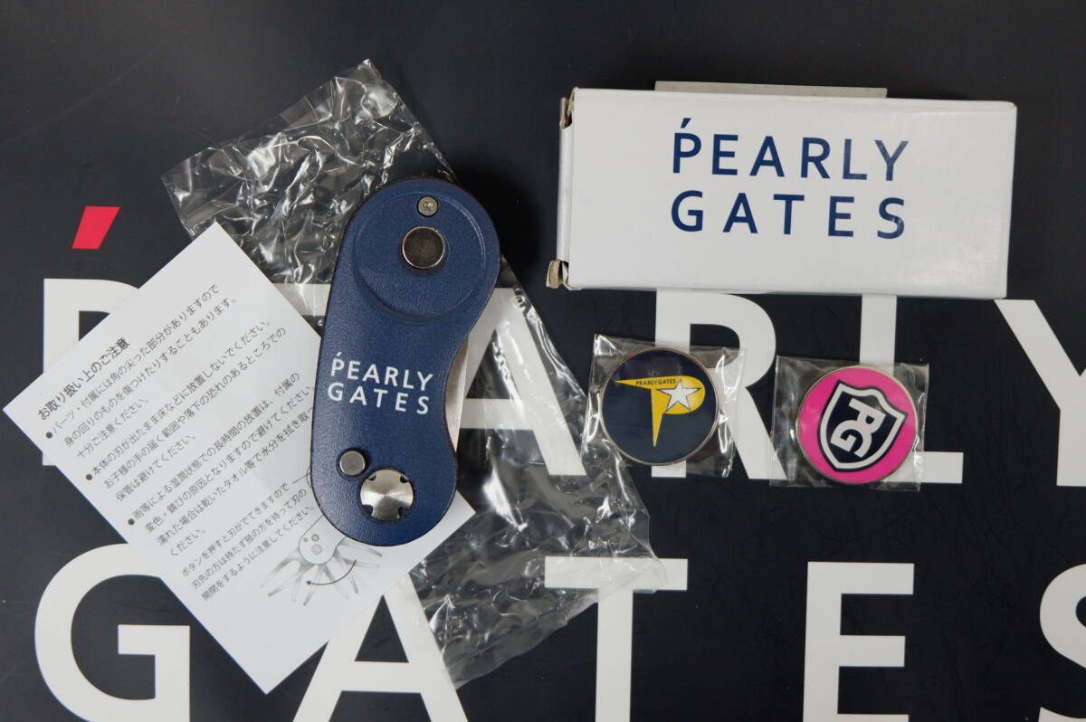 パーリーゲイツ PEARLY GATES 折りたたみ式 2本刃 グリーンフォーク ネイビー & マーカー2個 新品 13
