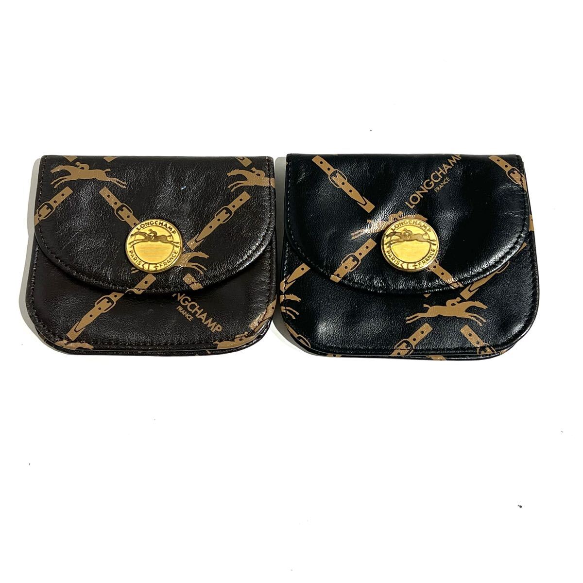 ★sk-12 LONGCHAMP ロンシャン コインケース ブラック ブラウン レザー 小銭入れ 2点まとめ ロゴ T598-35.36