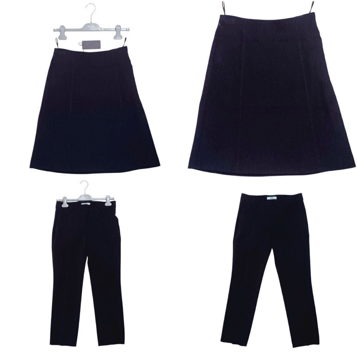 sk-143 PRADA プラダ スカート DNA607 膝丈 40サイズ スラックス パンツ エスライン 黒 ハンガー付き 2点まとめ A117-13.14