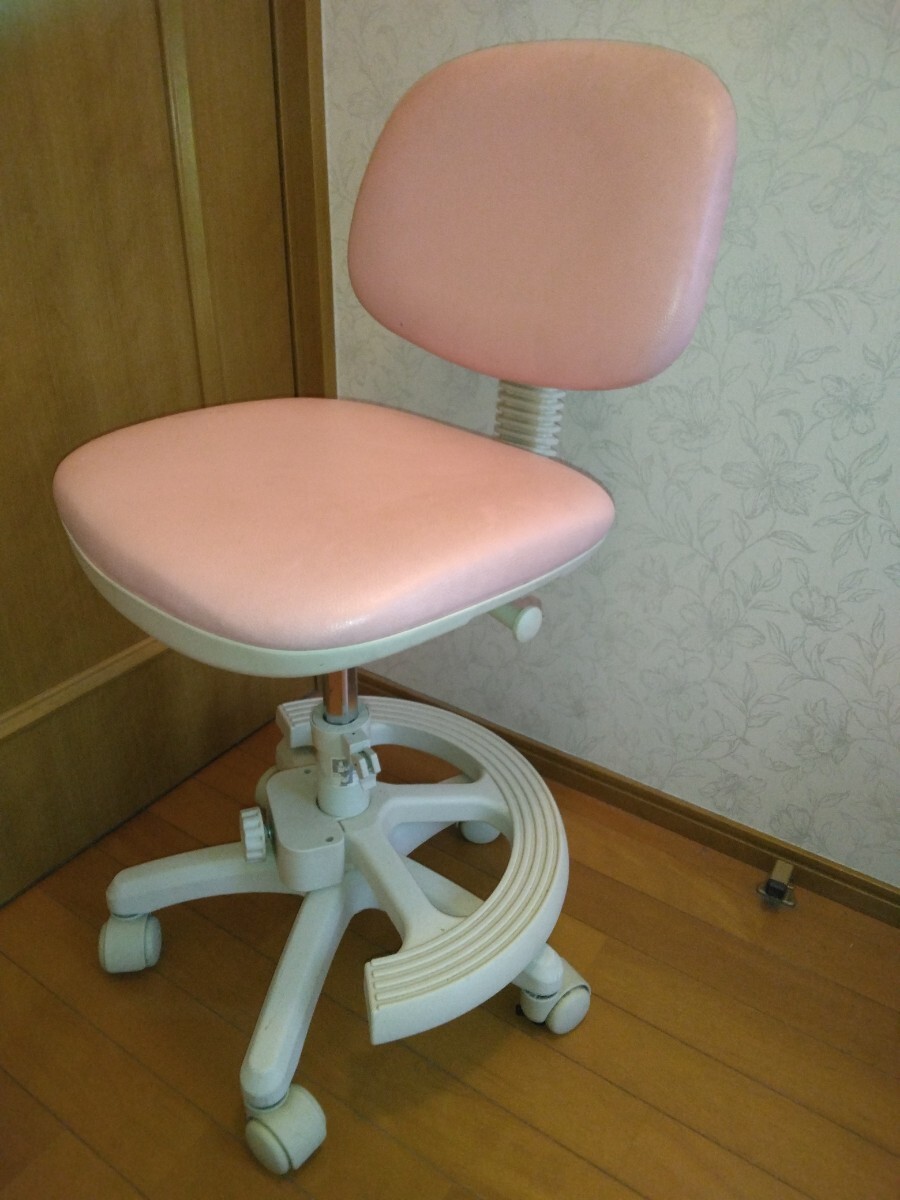 学習イス 椅子 ピンク 機能性チェア 回転いす 高さ調整可 キャスター付きグレー合皮女の子足置き姿勢オフィス耐水キッズ子供用デスクチェア