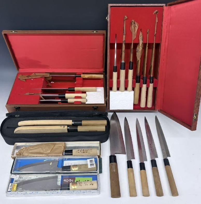 [ZEROnet] 包丁 20本セット 和包丁 出刃包丁 刺身包丁 堺 秀岳 堺直助 INOX 御料理包丁 名入れ有 調理器具 箱付き有 ●A84-27