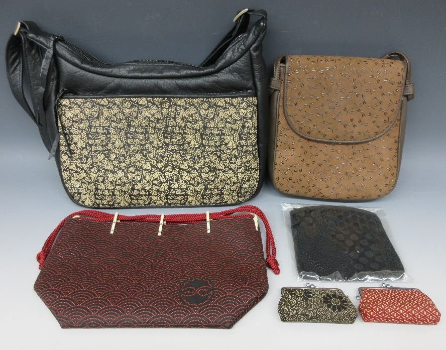 [ZEROnet] 印伝屋 印傳屋 小物 ハンドバッグ 鞄 財布 小銭入れ 黒 赤 青 トンボ 花柄 葡萄 6点セット 未使用保管品含む ％H84-27