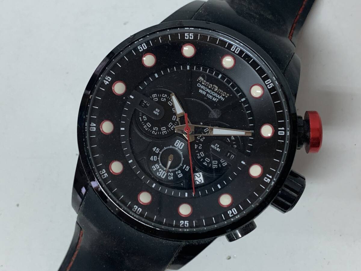 Ut25◆FrancTemps フランテンプス◆腕時計 MIGAULT クロノグラフ クォーツ メンズ アクセサリー ブラック レッド スポーツデザイン