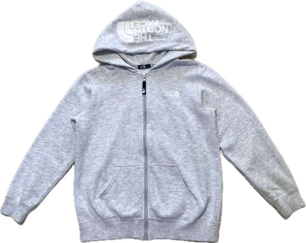 美品★ザノースフェイスTHE NORTH FACEコットンポリ裏パイルフルジップパーカ★ライトグレー★150