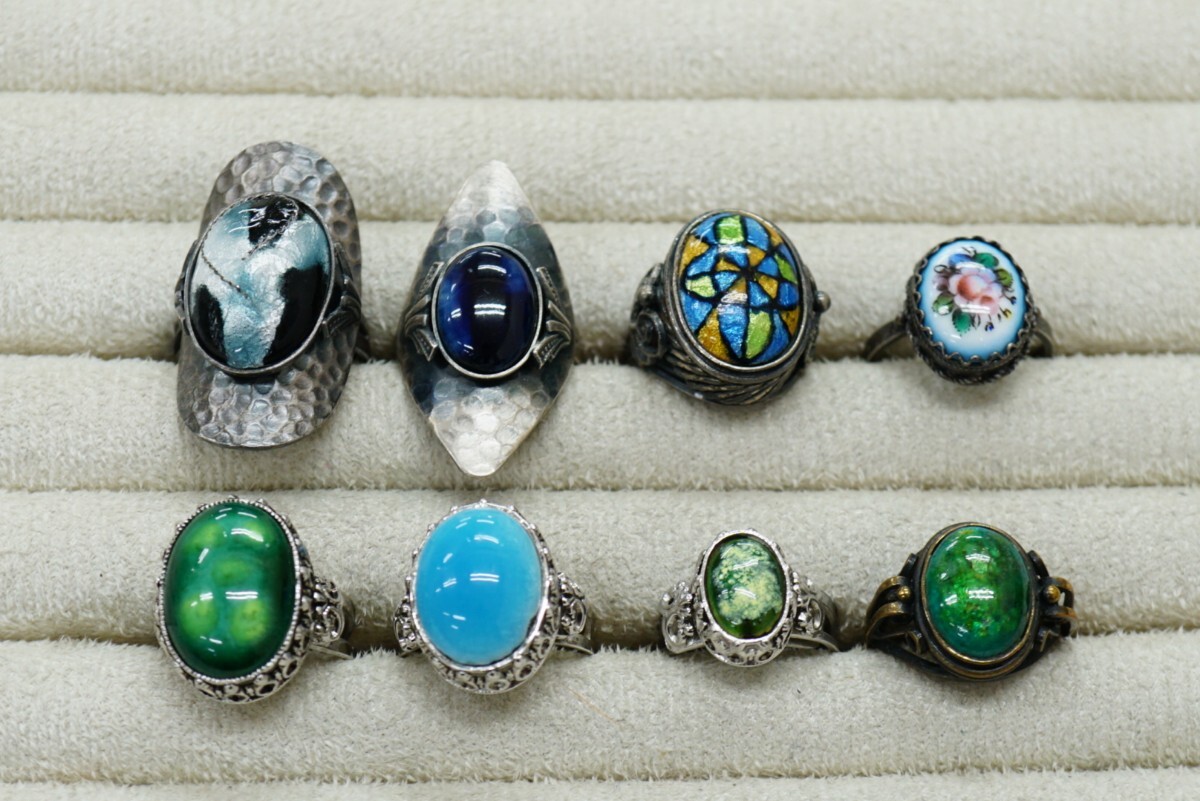 B490 陶器 焼き物 リング 指輪 8点セット ヴィンテージ アクセサリー アンティーク 大量 まとめて おまとめ まとめ売り 装飾品