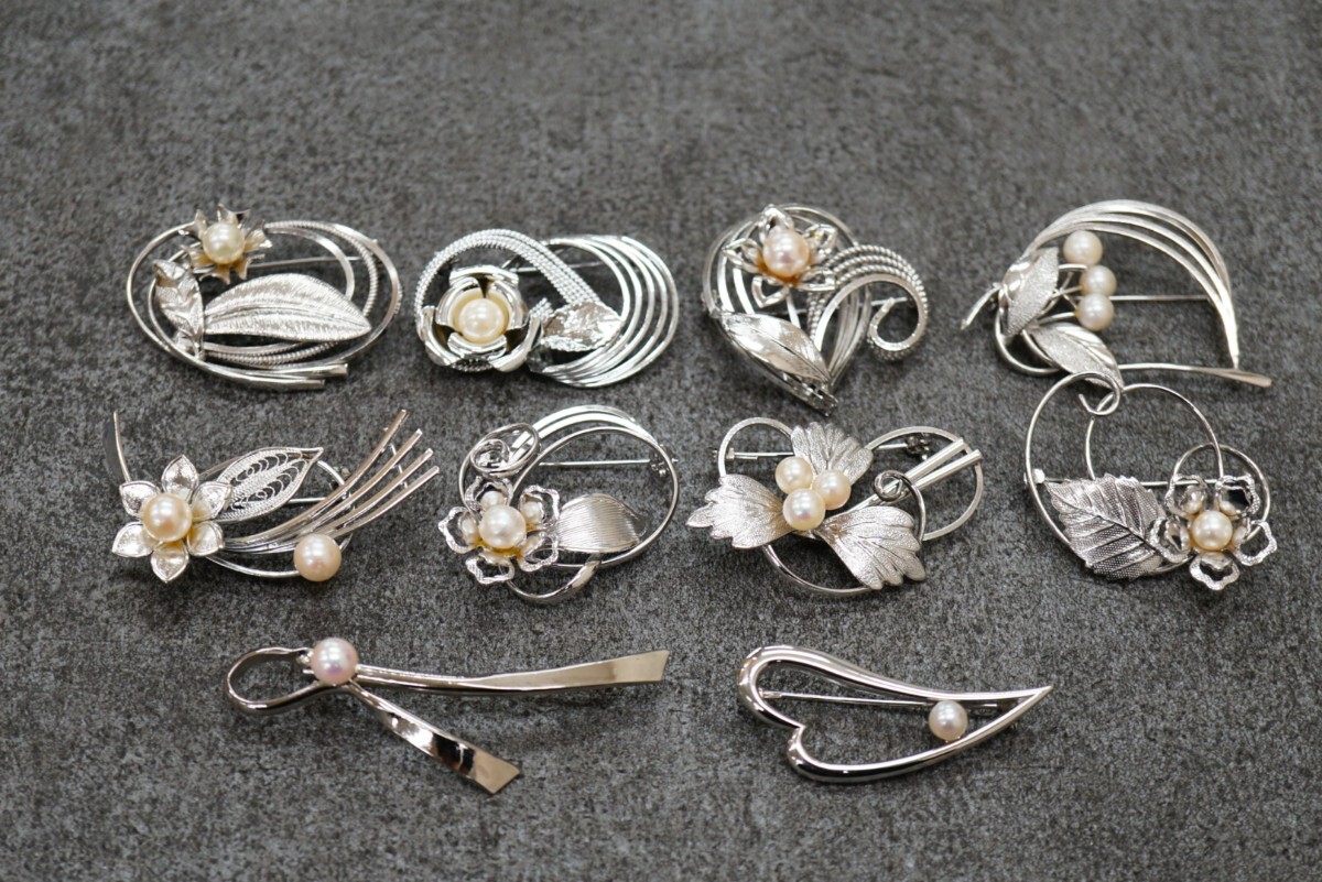 B470 全てアコヤ真珠 本真珠 パール ブローチ 10点セット アクセサリー ヴィンテージ 大量 まとめて おまとめ まとめ売り 装飾品