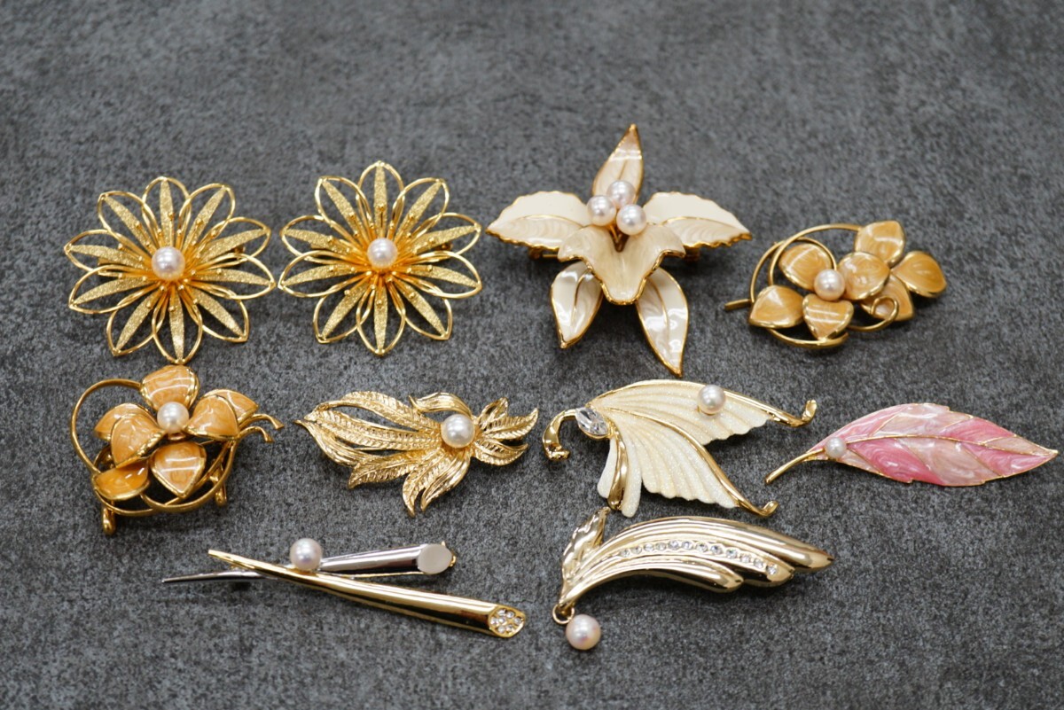 B469 全てアコヤ真珠 本真珠 パール ブローチ ゴールドカラー ヴィンテージ アクセサリー 大量 セット まとめて おまとめ まとめ売り