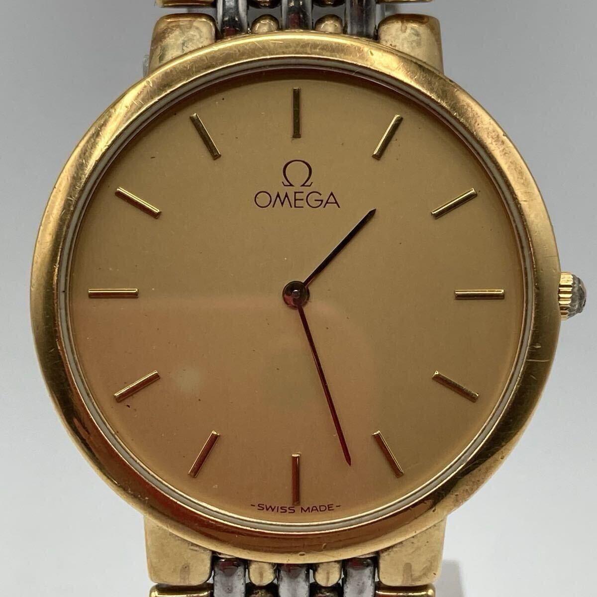 【R2287-i】腕時計 OMEGA deville Ref.395.0 Cal.1378 オメガ デビル ゴールド文字盤 クォーツ 稼動品