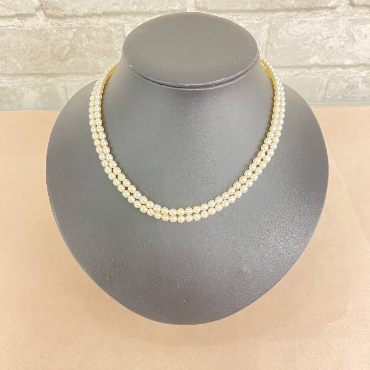 『HW1』MIKIMOTO　ミキモト　パール　真珠　K18留め具　ネックレス　2連　約40ｃｍ/約22ｇ　ホワイトカラー　現状品