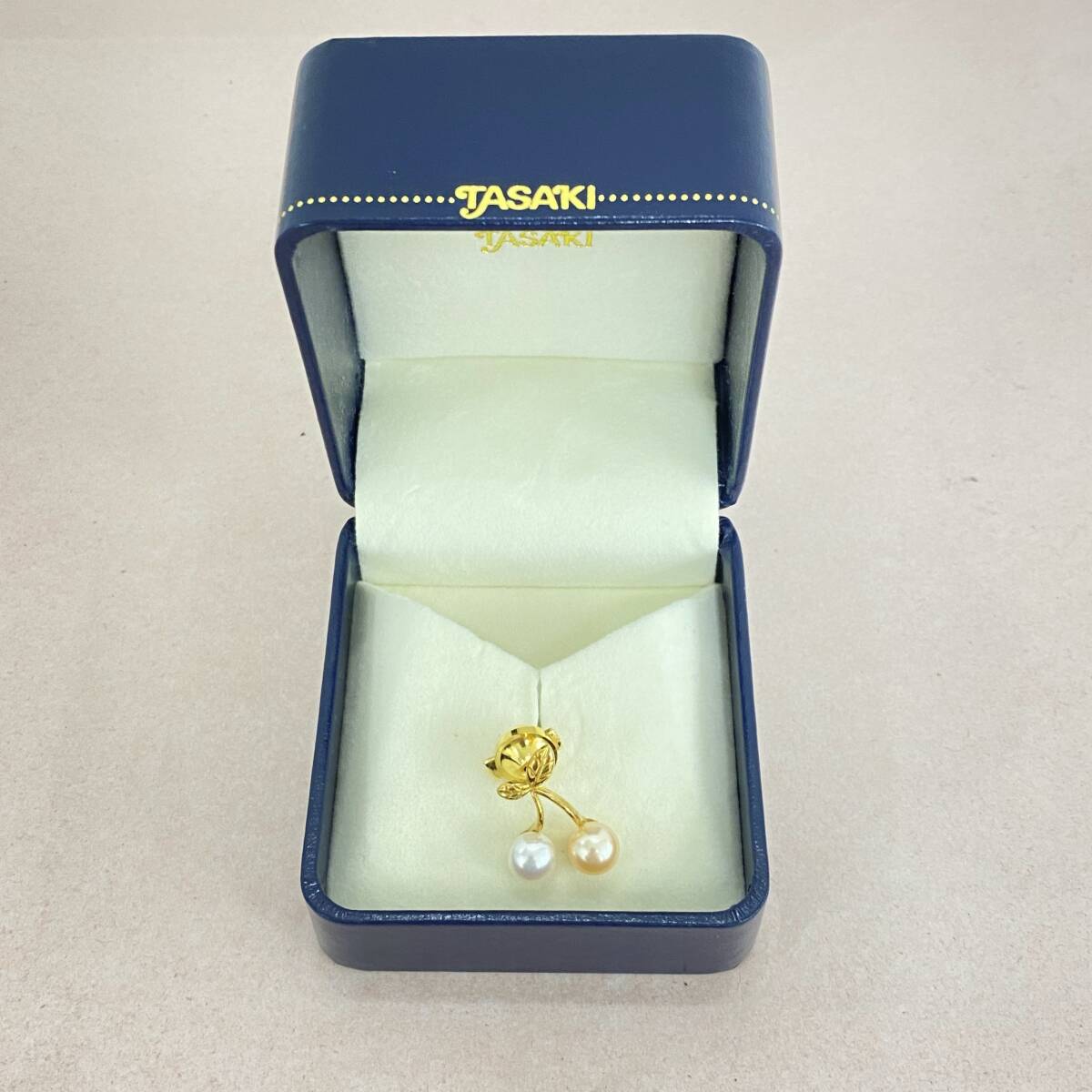 『ON1』タサキ　真珠　タイピン　K18刻印あり　約2.3ｇ（キャッチ除く）ホワイトカラー/ゴールドカラー　約7ｍｍ　パール　箱付き　現状品
