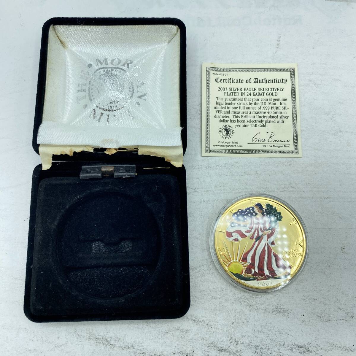 『KG3』銀貨　2003年　アメリカンイーグル銀貨　1ドル　純銀　金メッキ　カラーコイン　リバティコイン　付属品あり　コレクターズ品　現状