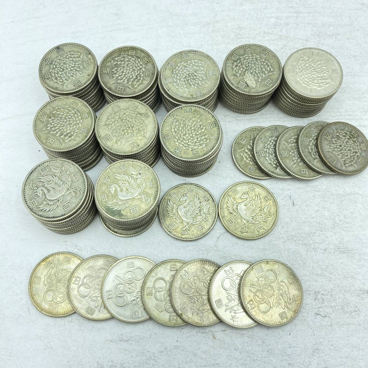 『ON7』銀貨　総額面￥11.400-　旧100円ｘ114枚（稲穂ｘ85/オリンピックｘ7/鳳凰ｘ22）記念硬貨　古銭　コレクターズ品　現状品