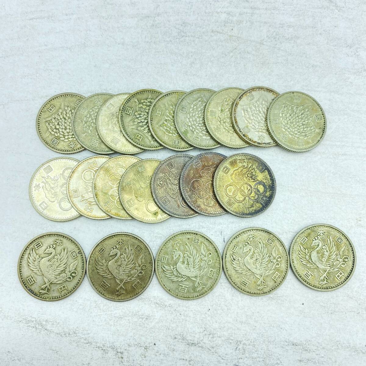 『TJ24』銀貨　総額面￥2.100-　旧100円ｘ21枚（稲穂ｘ9/オリンピックｘ7/鳳凰ｘ5）記念硬貨　硬貨　コレクターズ品　現状品