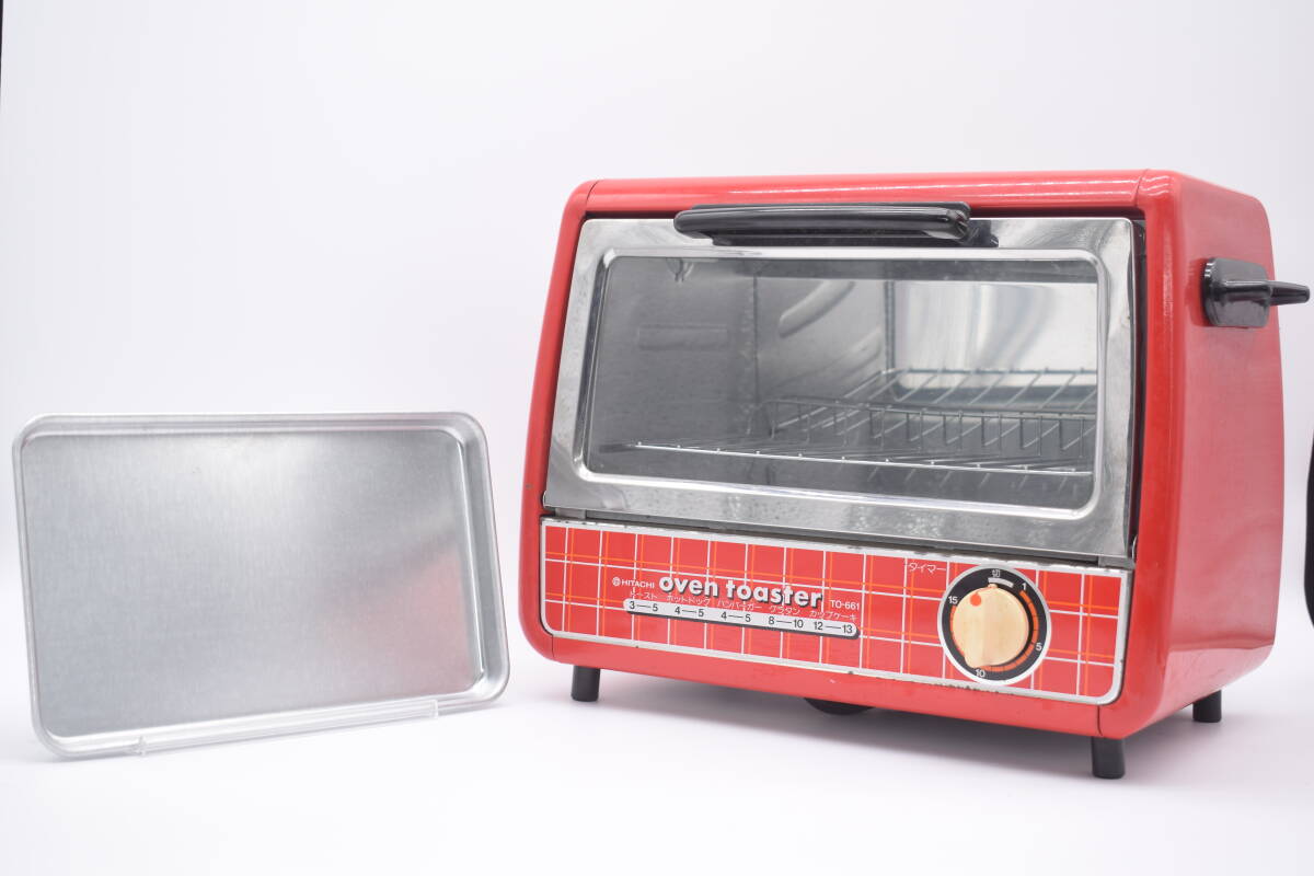 【動作品】HITACHI/日立 TO-661 Oven Toaster/オーブントースター レッド レトロ家電 手動式 トースター 電化製品 アンティーク 