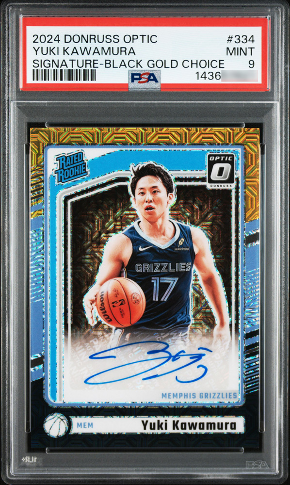 【PSA9 鑑定済】河村勇輝 2024-25 Donruss Optic Rated Rookie Choice RC Black Gold Auto 直筆サイン 8枚限定 #334 Yuki Kawamura