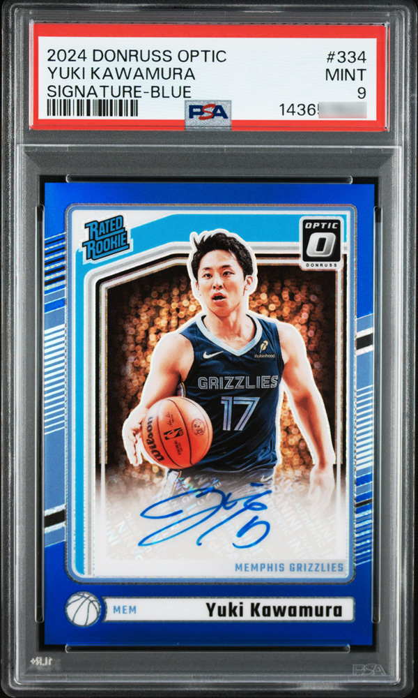 【PSA9 鑑定済】河村勇輝 2024-25 Donruss Optic Rated Rookie RC Blue Auto 直筆サイン 49枚限定 #334 Yuki Kawamura