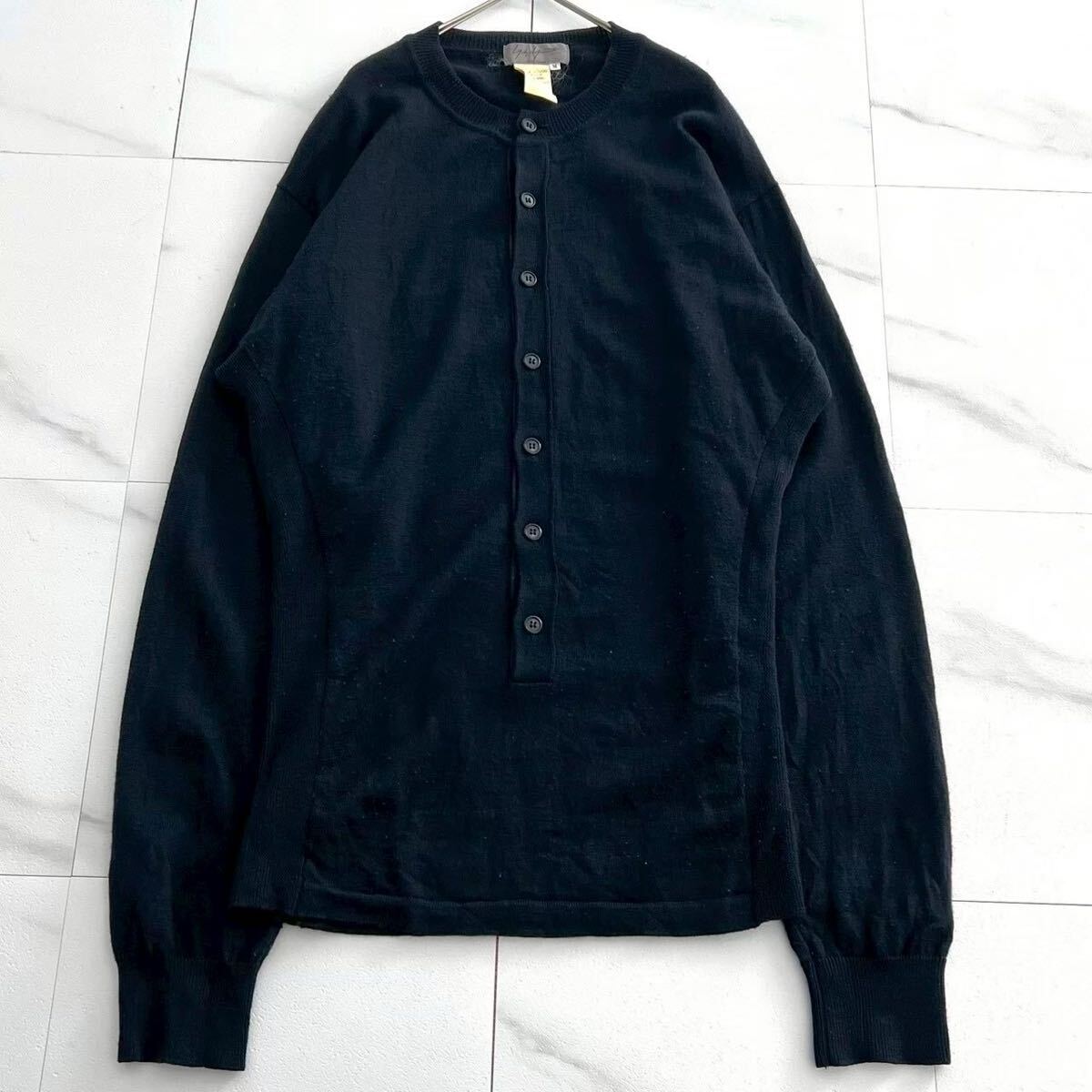 美品 93AW◆Yohji Yamamoto POUR HOMME 長袖ニット セーター ヘンリーネック ネイビー メンズ ヨウジヤマモトプールオム archive vintage