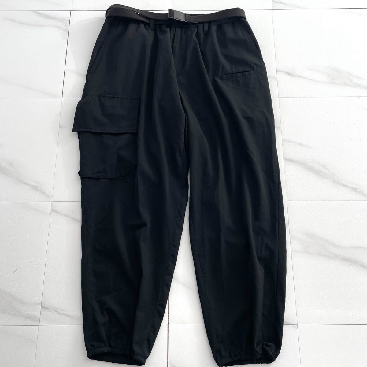 20SS◆regulation Yohji Yamamoto MEN R-ウエストRIBパンツ スラックスパンツ ウール リブ ブラック 黒 3 L相当 ヨウジヤマモトメン