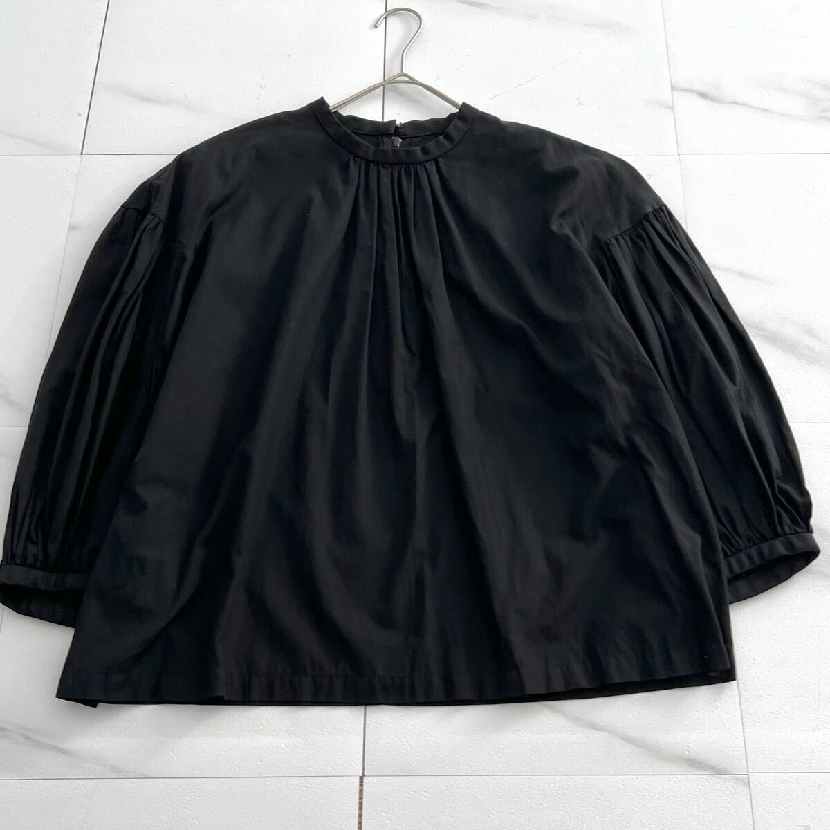 極美品 21SS◆COMME des GARCONS 長袖シャツ ブラウス AD2020 ギャザー コットン ブラック ビッグシルエット レディース コムデギャルソン