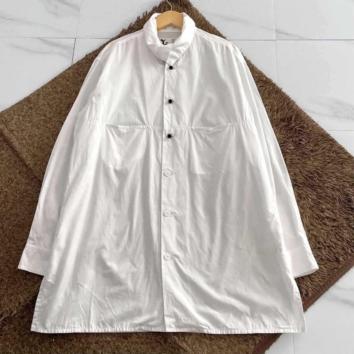 美品 20SS◆Y's BANG ON! ロングシャツ スタンドカラー 長袖 コットン 白 XL位 ビッグシルエット メンズ ワイズバングオン ヨウジヤマモト