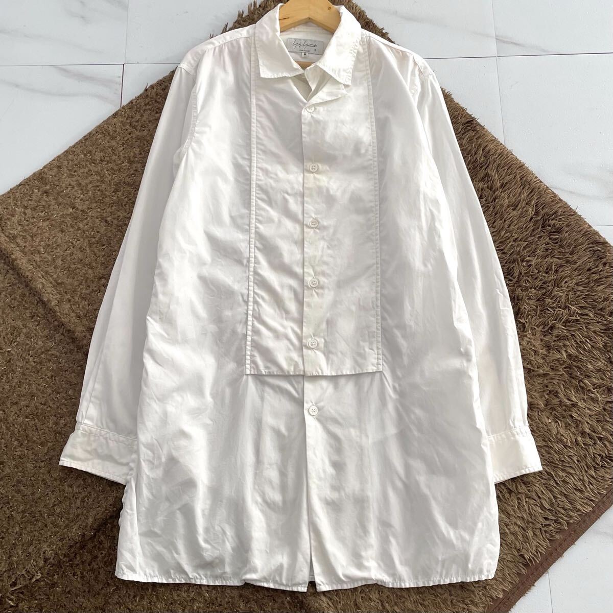 美品 21SS◆Yohji Yamamoto POUR HOMME ロングシャツ ブラウス レイヤード ダブルラペル 長袖 コットン メンズ ヨウジヤマモトプールオム
