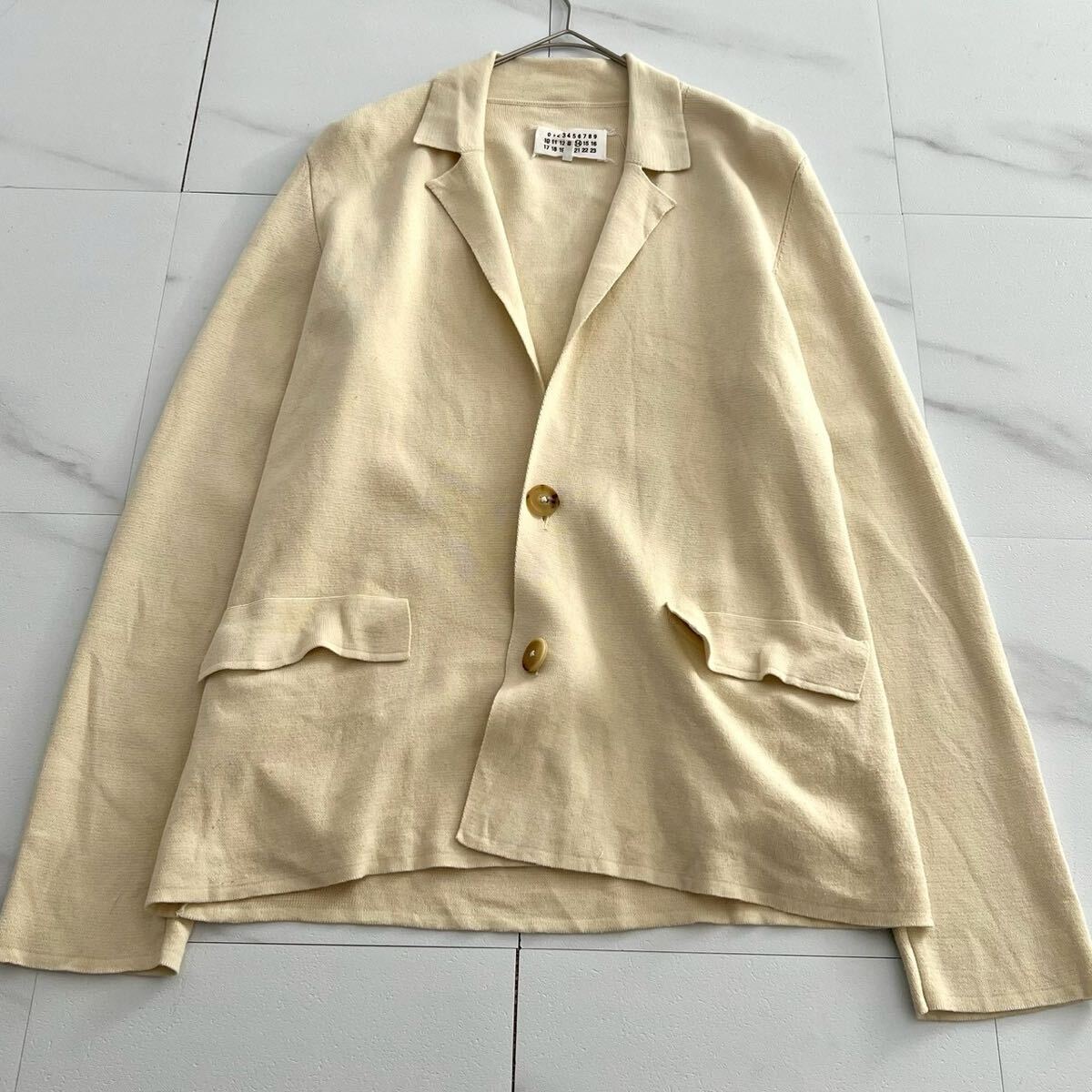 美品◆MAISON MARTIN MARGIELA テーラードジャケット ニット カーディガン オフホワイト系 コットン 綿 M位 メンズ マルタンマルジェラ
