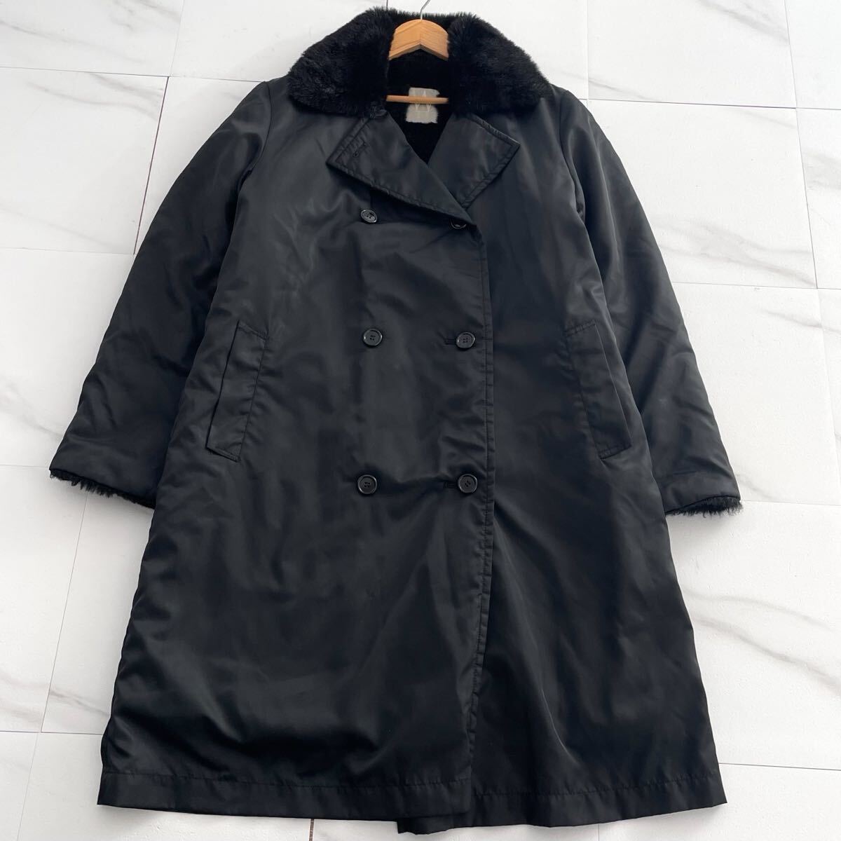WORK SHOP チェスターコート ロングコート ファー ナイロン ブラック 黒 Lサイズ位 メンズ ワークショップ ヨウジヤマモト archive vintage