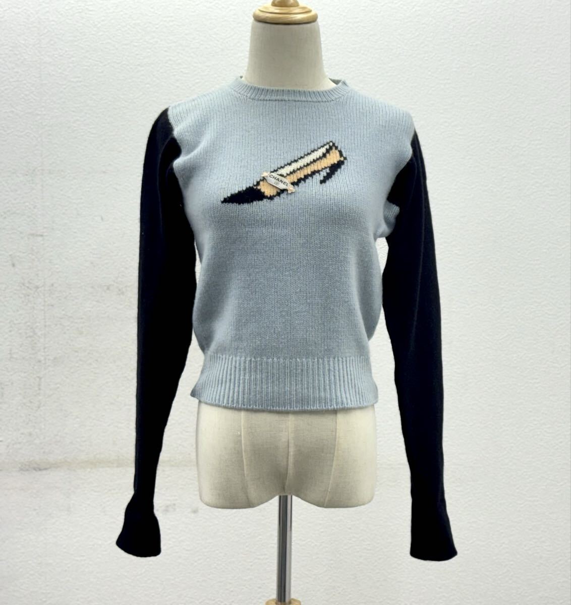 CHANEL シャネル 95A パンプス ハイヒール 長袖 ニット セーター ブルー×ブラック ヴィンテージ■兵庫県姫路市から a1-A 26-819