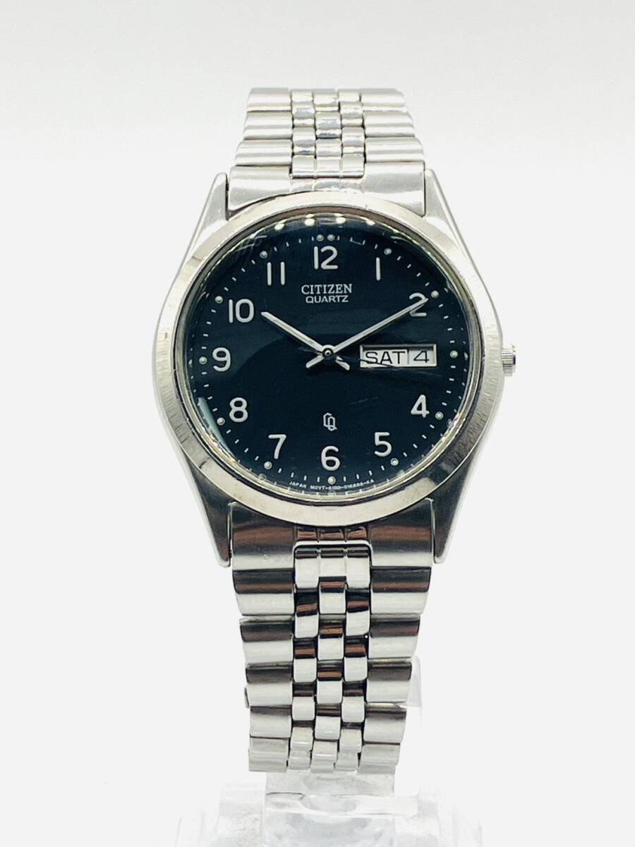【稼働品】 CITIZEN シチズン 6100-S96389 クオーツ QZ ブラック文字盤 メンズ腕時計 時計 カレンダー付き 風防に傷あり