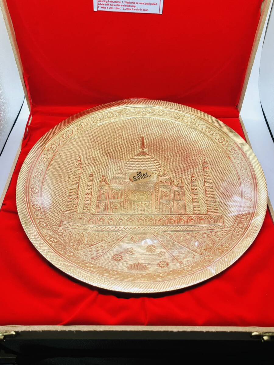 レア！24CARAT GOLD PLATED 装飾用プレート 飾り皿 タージマハル 24金メッキ インド 皿 コレクション コレクター必見 留め具破損 