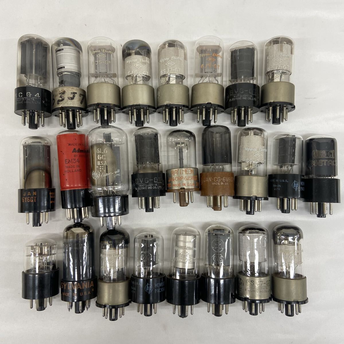 真空管 まとめ 全25本 SYLVANIA NEC マツダ HP ナショナル RAYTHEON Admiral RCA など 6Y6 em34 6V6 6AC7 6K6 VR150 6SJ7 6AC7 5CG4 現状品