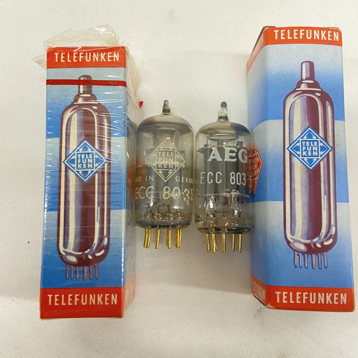 真空管 全2本 TELEFUNKEN AEG ECC 803 S ダイヤマーク 金足 箱付き テレフンケン