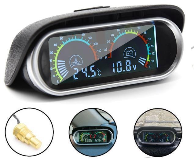 2 で 1 液晶車のトラック水温計温度センサー 10 ミリメートルメーター電圧計電圧ゲージデジタル水平ゲージ 12v 24vDJ220