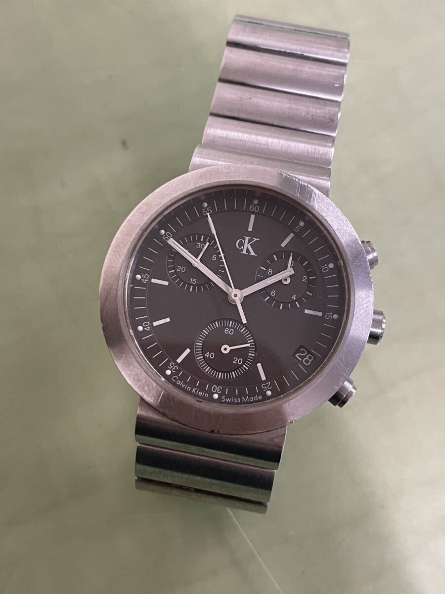 ※128 Calvin Klein カルバンクライン クォーツ 腕時計 クロノグラフ シルバー K2171 不動品