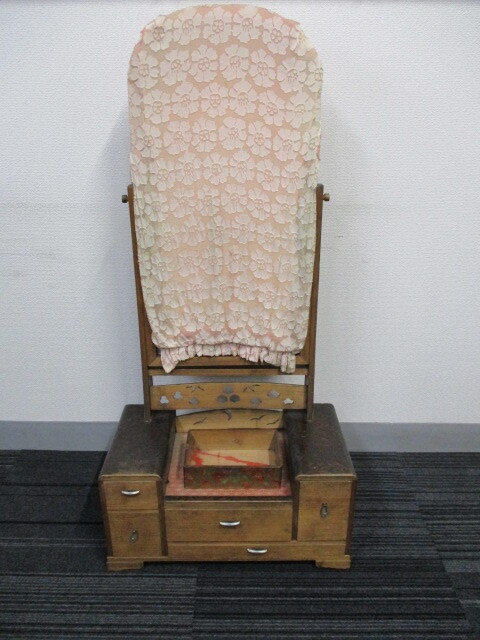木製 化粧台 ミニドレッサー 引出し 小箱付き 昭和レトロ 中古品 激安1円スタート