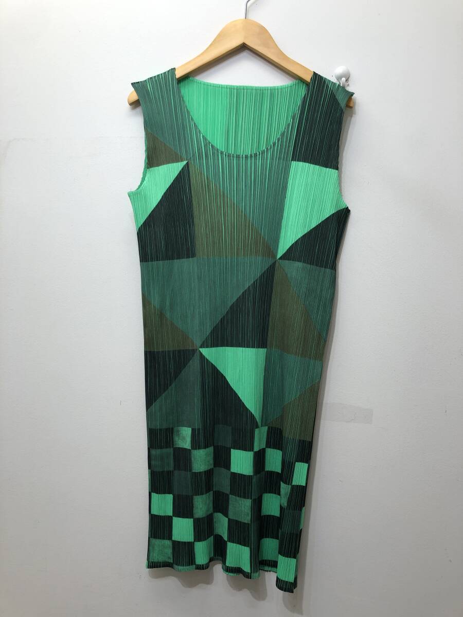 198☆PLEATS PLEASE ISSEY MIYAKE プリーツプリーズ☆ノースリーブ チュニックワンピース【3】グリーン系