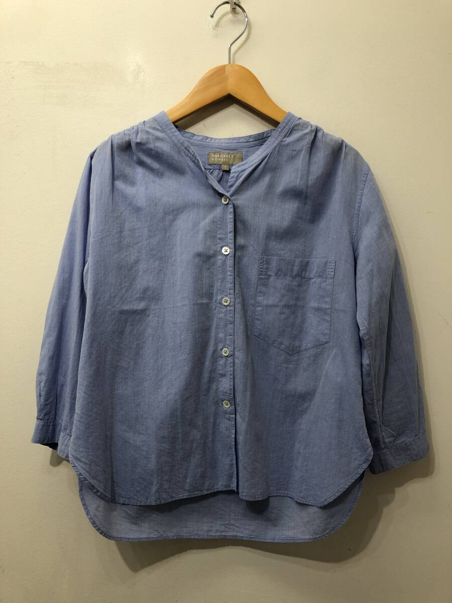 241☆MARGARET HOWELL マーガレットハウエル☆七分袖 コットンブラウス【１】サックス