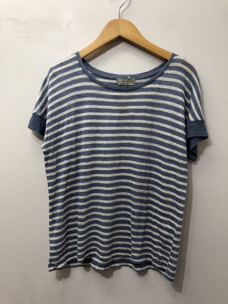 258☆MARGARET HOWELL マーガレットハウエル☆麻 リネン Ｔシャツ ニットソー【２】ボーダー