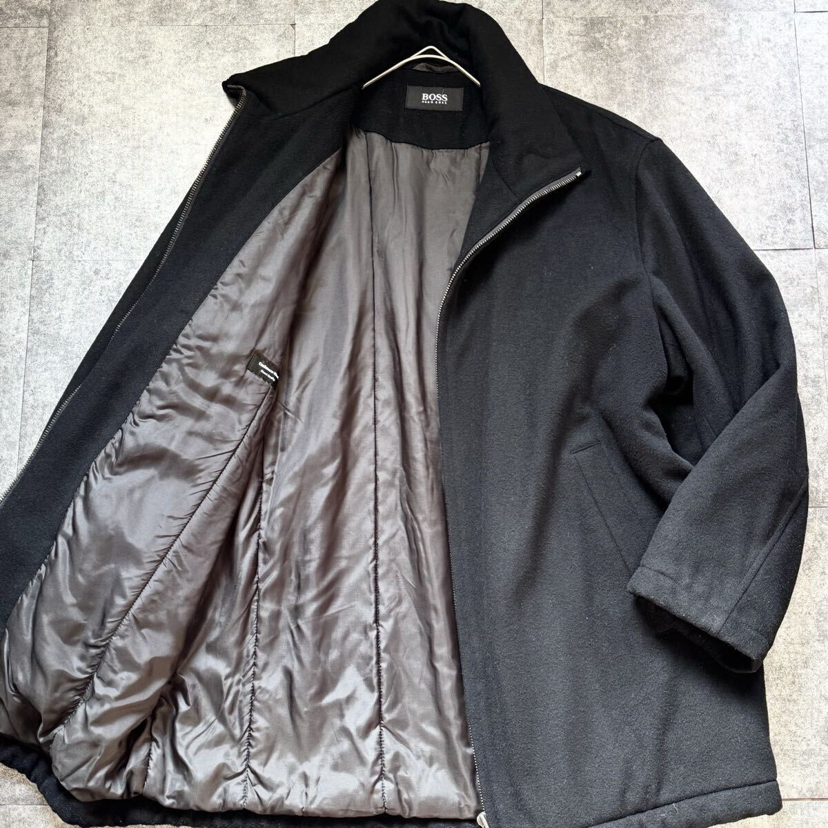 希少XXL相当◎ヒューゴボス カシミヤ フルジップコート HUGO BOSS ロゴ金具 PRESIDENT-W ウール オーバーサイズ ブラック 黒 大谷翔平 52