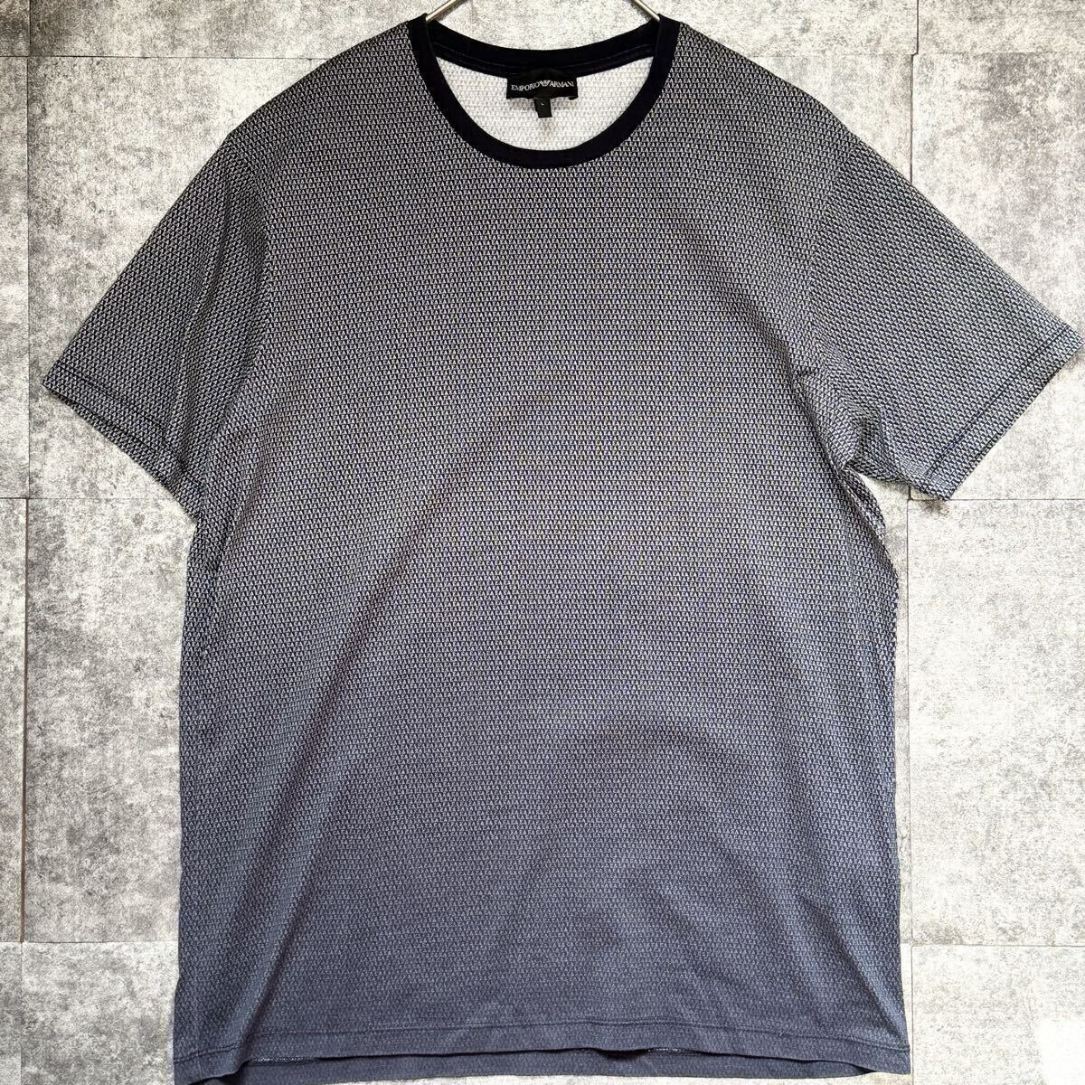 極美品/Lサイズ◎エンポリオアルマーニ モノグラムジオメトリックパターン 半袖Tシャツ EMPOLIO ARMANI グラデーション EAロゴ総柄 近年