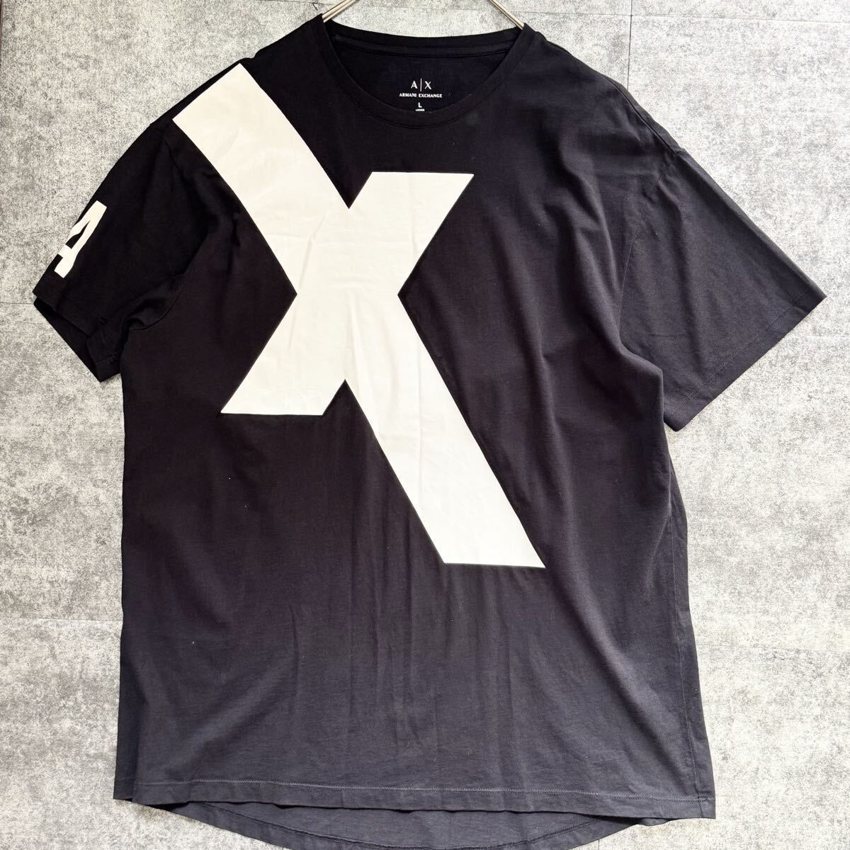 Lサイズ◎アルマーニエクスチェンジ デカロゴプリント 半袖Tシャツ カットソー ARMANI EXCHANGE クルーネック ブラック 黒 メンズ
