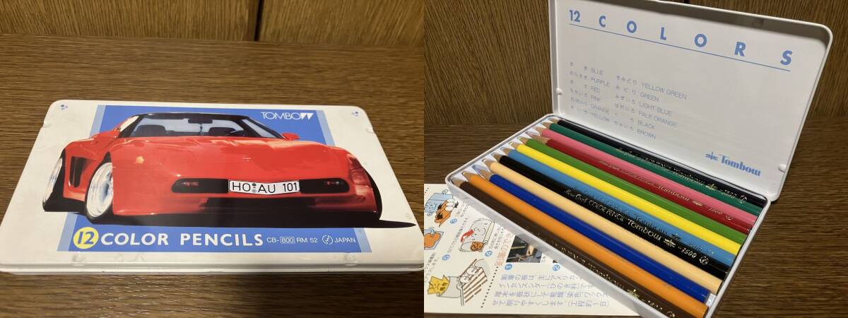TOMBOW トンボ鉛筆 色鉛筆 12色 12COLOR PENCILS 缶ケース Chevrolet Corvette C4 スーパーカーコレクション 平成レトロ 中古