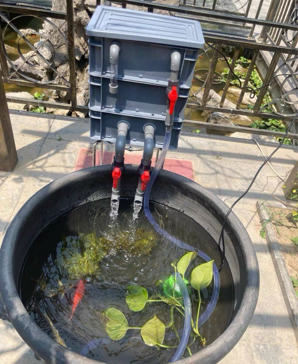 25W水中ポンプ到着すぐ使える状態濾過材2段付き大型水槽飼育容器池用外部式フィルター濾過器装置フルセットオーバーフロー外部式濾過装置器