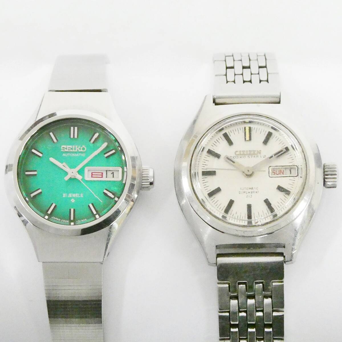 セイコーSEIKO カットガラス 2906-0080 グリーン文字盤 / シチズン CITIZEN COSMOSTAR V2 自動巻 レディース腕時計 2点セット Kキ31