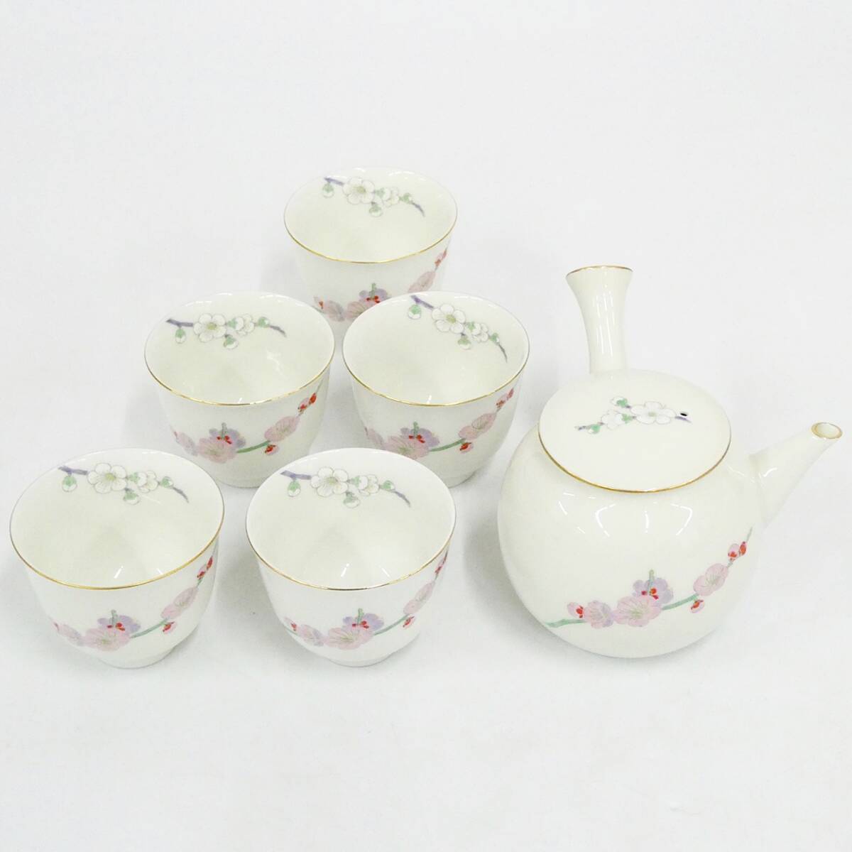 深川製磁 紅白梅 湯呑 急須 茶器セット 茶器揃 和食器 有田焼 陶器 Kキ31