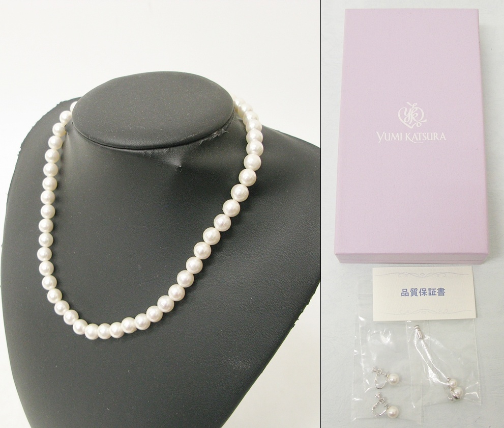 YUMI KATSURA 桂由美 パールネックレス イヤリング セット 全長約42cm 真珠 フェイクパール レディース ファッション アクセサリー Kキ66